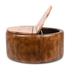 Leather and Wood Round Storage