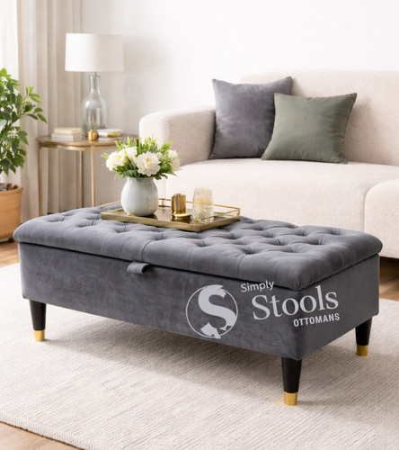 Charcoal velvet ottoman - charcoal,